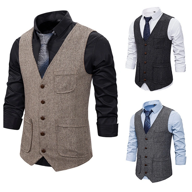 Custom Suit Vest Men Cotton Casual Gray Chalecos Hombre Formal Men Vest Waistcoat Single Breasted