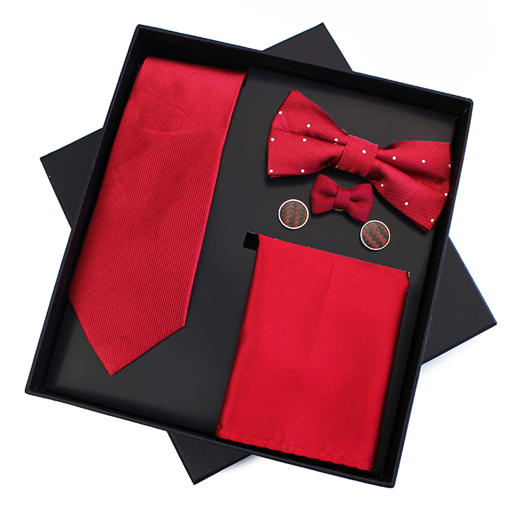 Custom Neckties with Pocket Square Fashion Necktie Set Gift Box Solid Color Men Neck Ties and Bow Ties
