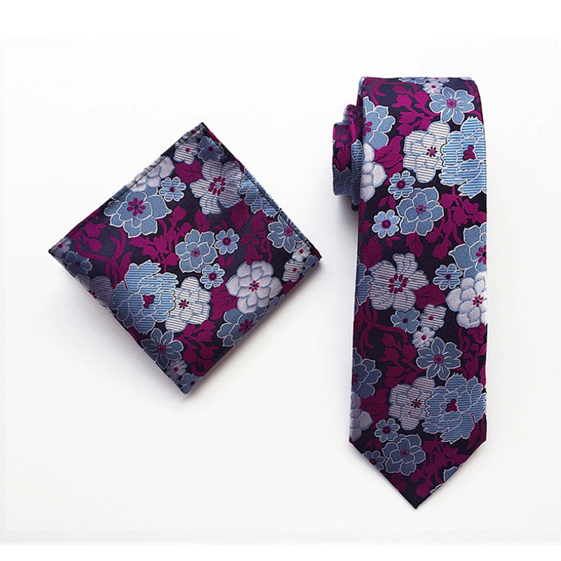 Wholesale Men Ties and Hanky Set Fashion Floral Neckties with Pocket Square Grid Ensemble Cravate Mouchoirs