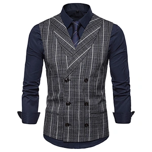 Smart Casual Striped Gilet Vest Formal Men Vest Waistcoat Double Breasted Cotton Suit Vest Men