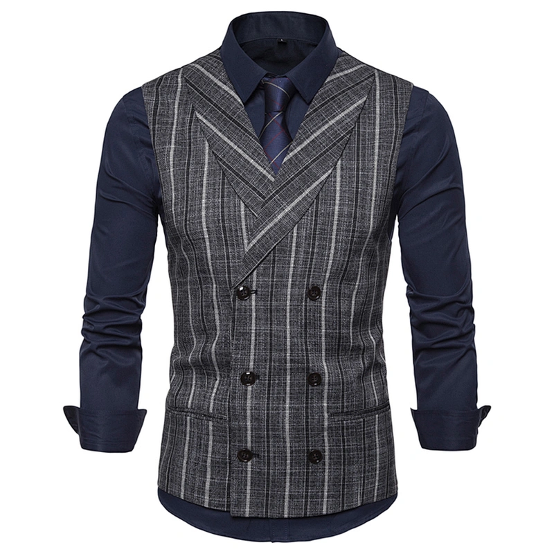 Smart Casual Striped Gilet Vest Formal Men Vest Waistcoat Double Breasted Cotton Suit Vest Men