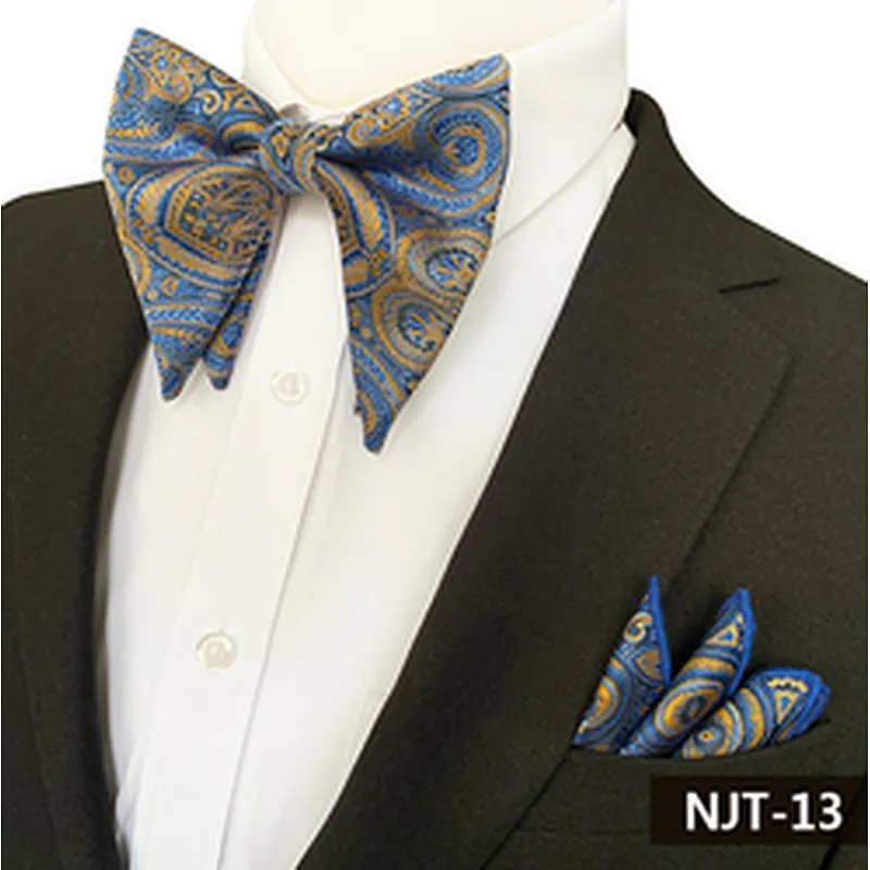 Paisley Mens Bow Ties and Hanky Sets Custom Pocket Squares for Men Casual Men Bow Tie Sets Handkerchief Set