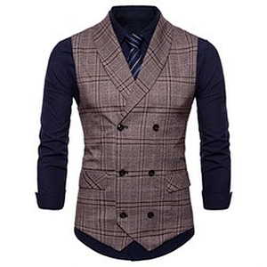 Cotton Chalecos Hombre Double Breasted Men Vest Waistcoat Formal Slim Fit Busniess Clothes Plaid Suit Vest Men