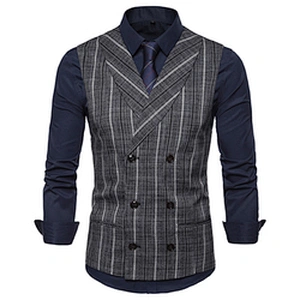 Smart Casual Striped Gilet Vest Formal Men Vest Waistcoat Double Breasted Cotton Suit Vest Men