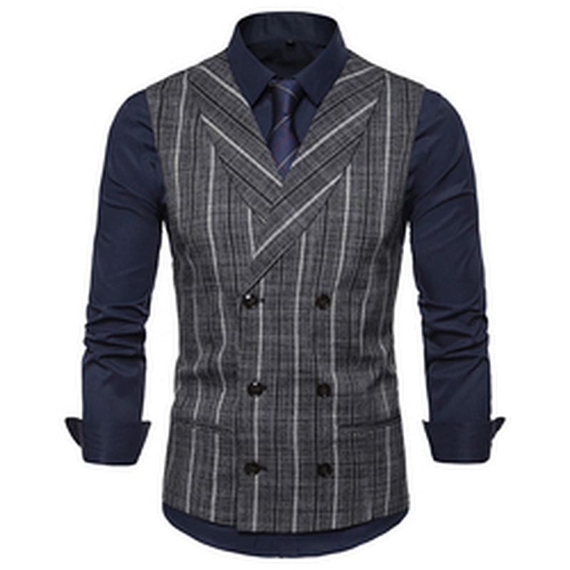 Smart Casual Striped Gilet Vest Formal Men Vest Waistcoat Double Breasted Cotton Suit Vest Men