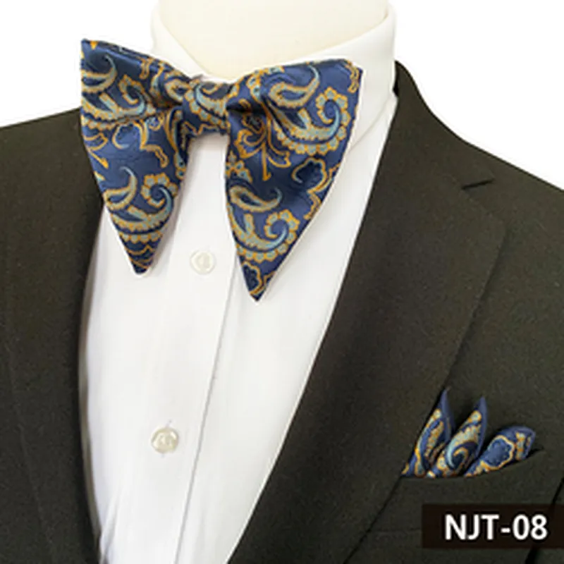 Classic Mens Bow Ties and Hanky Sets Custom Pocket Squares for Men Paisley Men Bow Tie Sets Handkerchief Set