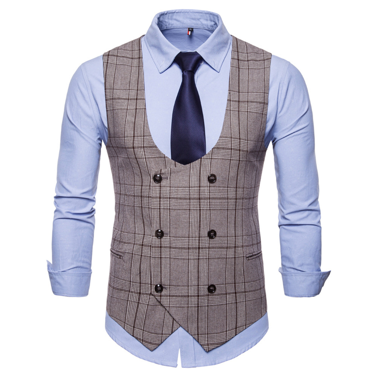 Casual Striped Chalecos Hombre Custom Suit Vest Men Double Breasted Formal Cotton Men Vest Waistcoat