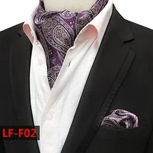 Fashion Paisley Folard Mens Ascot Casual Cravate Homme Polyester Handkerchief for Men Jacquard Woven Hanky Set