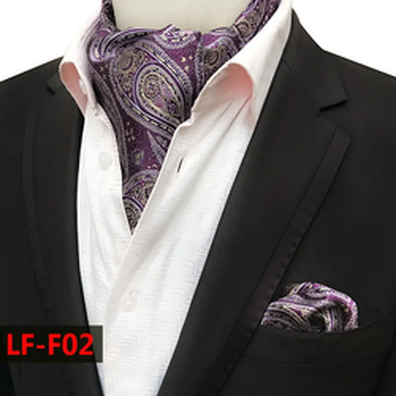Fashion Paisley Folard Mens Ascot Casual Cravate Homme Polyester Handkerchief for Men Jacquard Woven Hanky Set