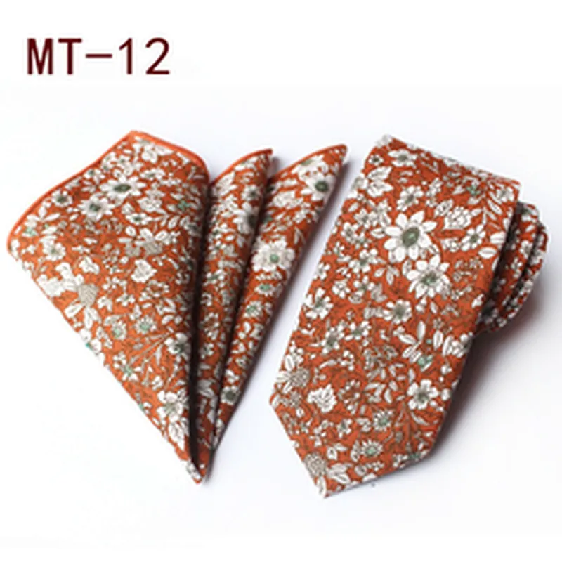 Casual Neckties with Pocket Squares Floral Men Ties and Hanky Set Classic Neck Ties For Men