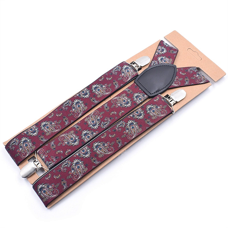 Custom High Quality Fashion Mens Geometry Printing Pattern Paisley Printing Elastic Boys Suspenders