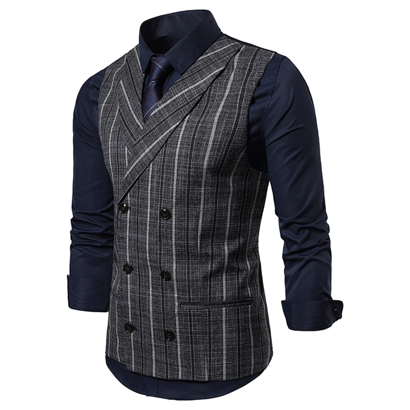 Smart Casual Striped Gilet Vest Formal Men Vest Waistcoat Double Breasted Cotton Suit Vest Men