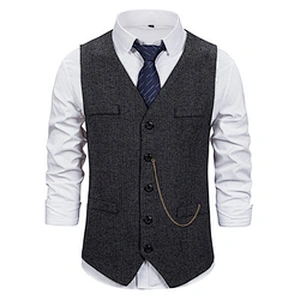 Formal Men's Vests & Waistcoats Suits Casual Cotton Men's Innerwear Vest Solid Chalecos Hombre With Chains