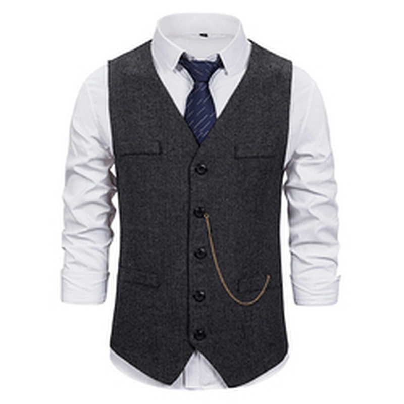 Formal Men's Vests & Waistcoats Suits Casual Cotton Men's Innerwear Vest Solid Chalecos Hombre With Chains