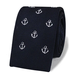 fashion style anchor pattern mens silk knitting skinny tie narrow slim ties for men wedding party