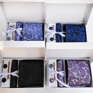 Casual Neckties With Pocket Squares Custom Men Ties and Hanky Set Paisley Tie Pocket Square and Cufflink Set Gift Box