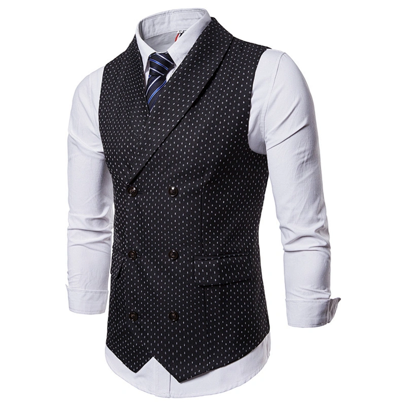 Smart Casual Black Suit Vest Men Double Breasted Gilet Vest Formal Dot Men Vest Waistcoat