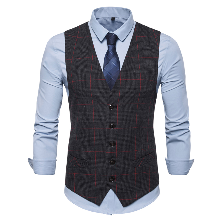 Striped Men Vest Waistcoat Formal Single Breasted Suit Vest Men Cotton Black Gilet Vest