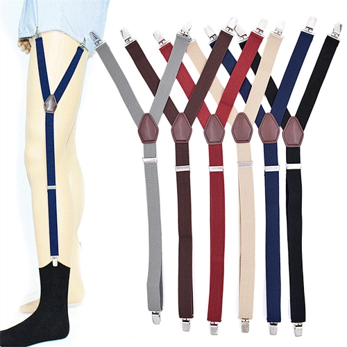 Wholesale Men's Non-slip Y Shaped Adjustable Suspenders Elastic Uniform Garter Belts Shirt Stays For Men