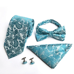 Paisley Bow Tie Necktie Set Gift Box Fashion Mens Neck Tie Set Wholesale Tie Pocket Square And Cufflink Set