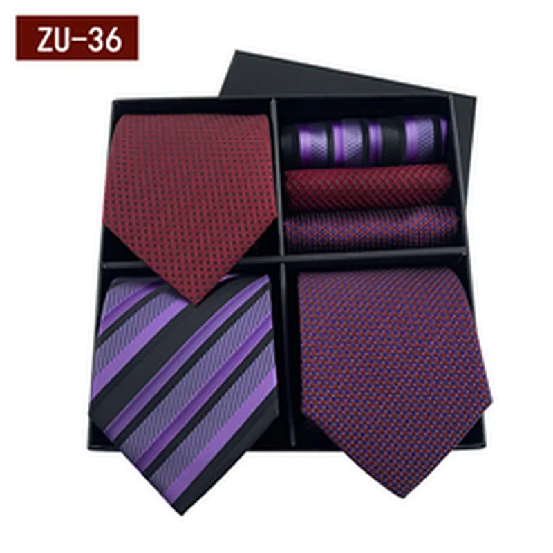 2021 Regular Men Ties and Hanky Set Custom Men Necktie Set Gift Box Fashion Mens Ties and Pocket Square Set