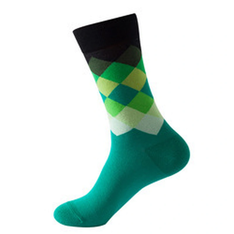 Wholesale custom cotton men colorful funny socks diamond pattern socks