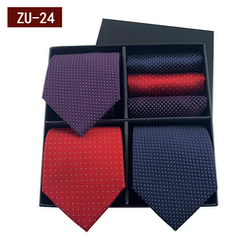 2021 Regular Men Ties and Hanky Set Custom Men Necktie Set Gift Box Luxury Mens Ties and Pocket Square Set