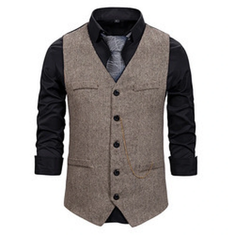 Formal Men's Vests & Waistcoats Suits Casual Cotton Men's Innerwear Vest Solid Chalecos Hombre With Chains