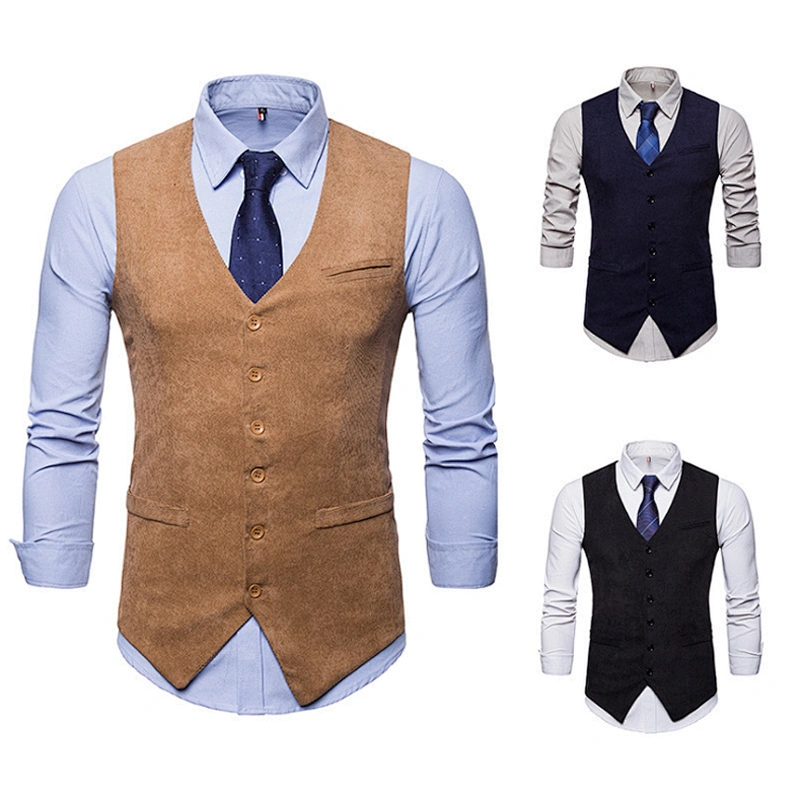 Casual Solid Chalecos Hombre Formal Men Vest Waistcoat Single Breasted Corduroy Men's Innerwear Vest Suit