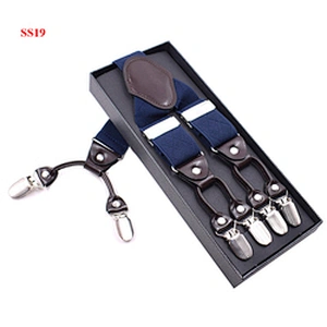 Wholesale 3.5cm width elastic adjustable Jacquard Woven 6 Clip Y Shape solid color Suspenders For Men Trousers