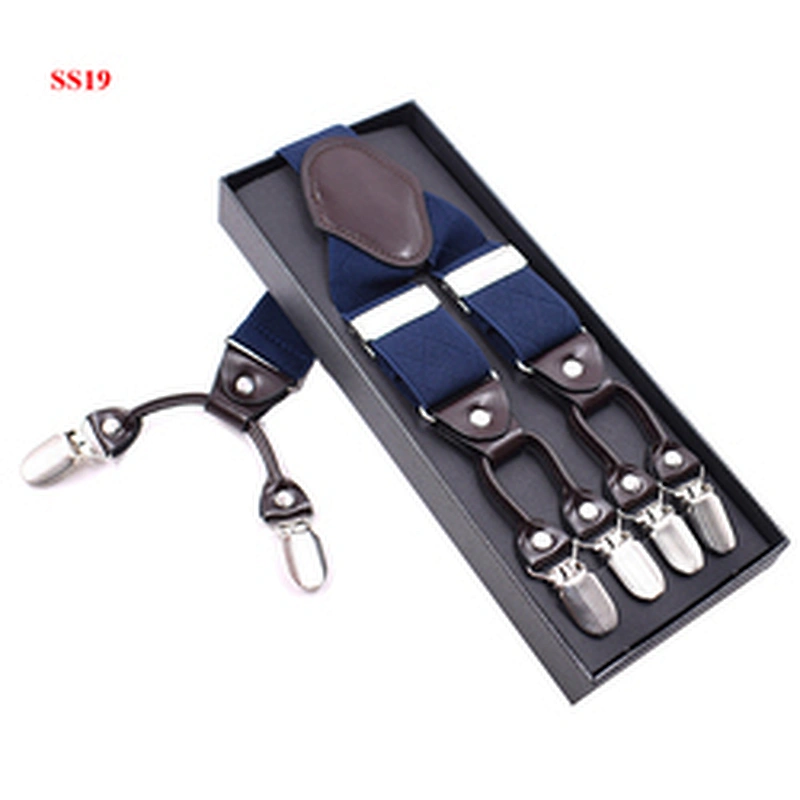 Wholesale 3.5cm width elastic adjustable Jacquard Woven 6 Clip Y Shape solid color Suspenders For Men Trousers