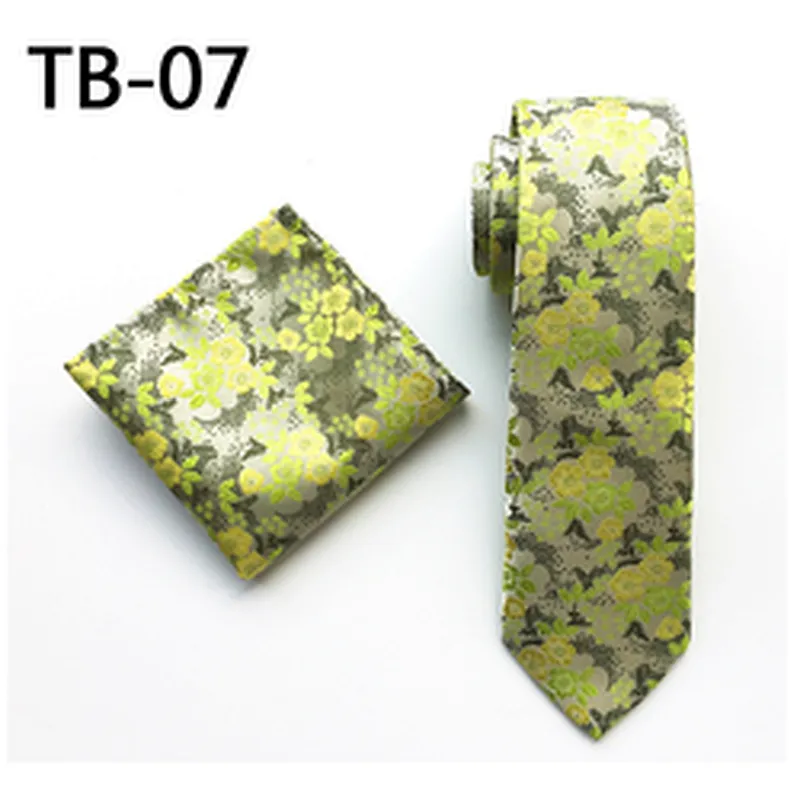 Wholesale Men Ties and Hanky Set Fashion Floral Neckties with Pocket Square Grid Ensemble Cravate Mouchoirs