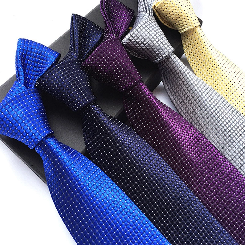 Polyester Woven Corbatas Hombres Classic Checked Plain Neck Ties For Men Luxury Ties Men Custom Logo