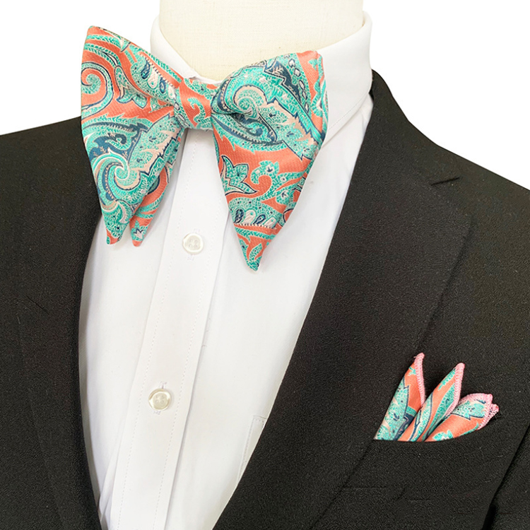 Casual Paisley Men Bow Tie Sets Handkerchief Set Polyester Mens Bow Ties and Hanky Sets Custom Pocket Squares for Men
