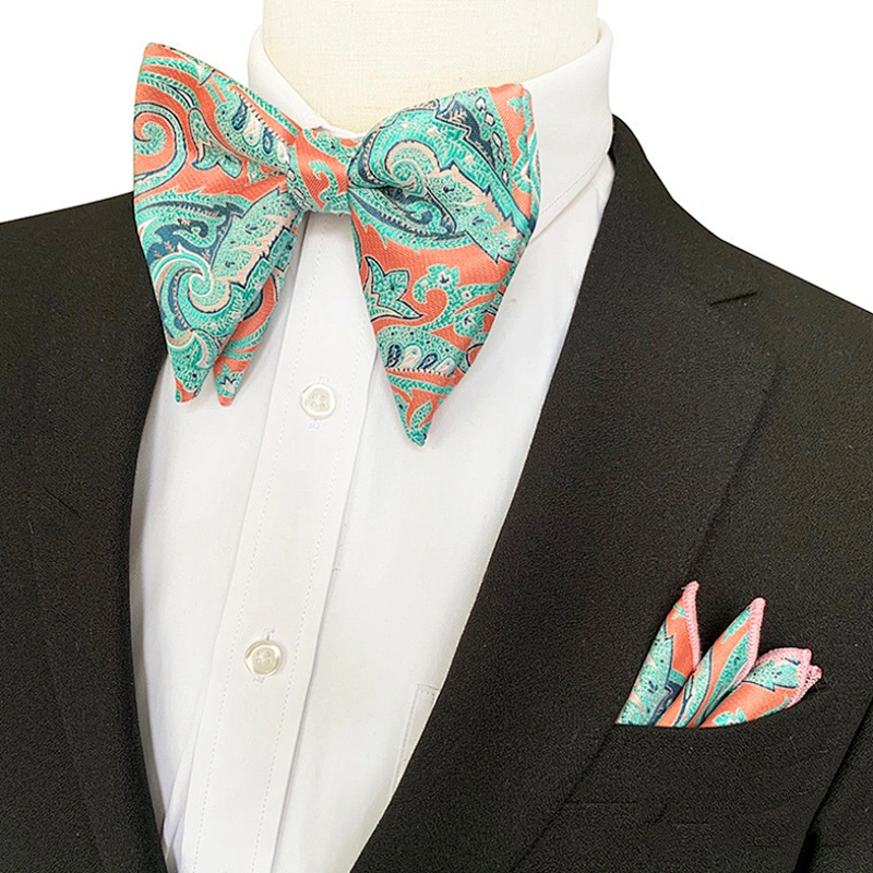 Casual Paisley Men Bow Tie Sets Handkerchief Set Polyester Mens Bow Ties and Hanky Sets Custom Pocket Squares for Men