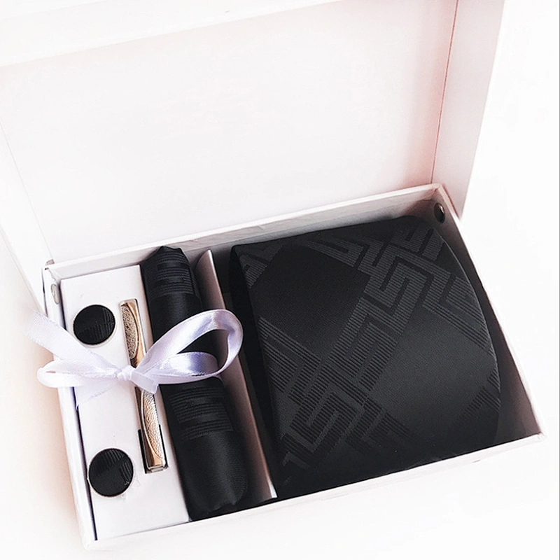 Custom Neckties with Pocket Squares Casual Grid Men Ties and Hanky Set Tie Clip Pocket Square and Cufflink Set Gift Box