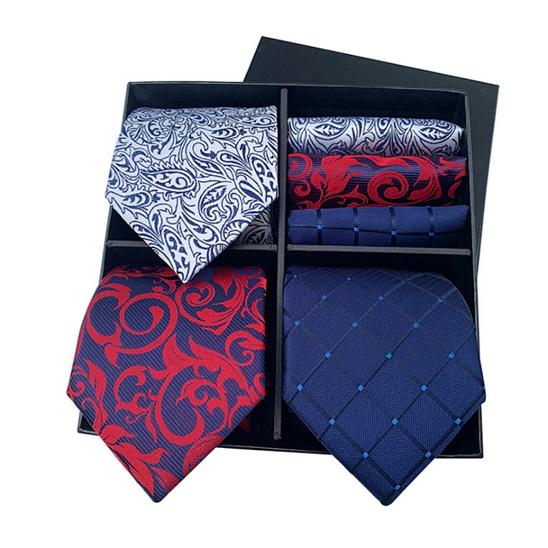 Fashion Gravata Masculina Luxury Jacquard Mens Ties Silk Box Set Custom Necktie Set Gift Box With Logo