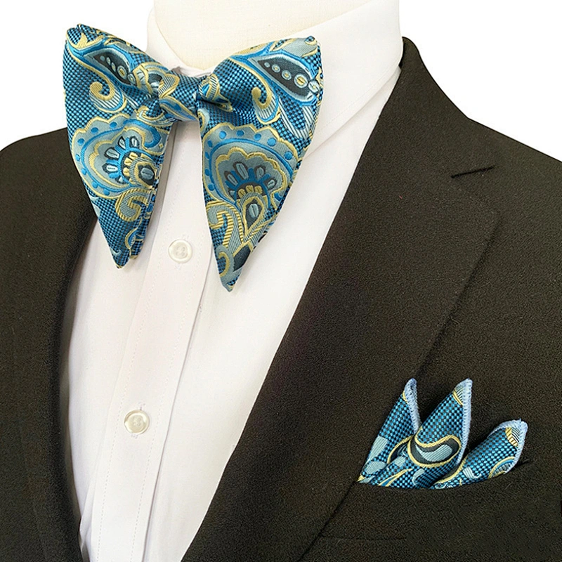 Paisley Mens Bow Ties and Hanky Sets Custom Pocket Squares for Men Casual Men Bow Tie Sets Handkerchief Set