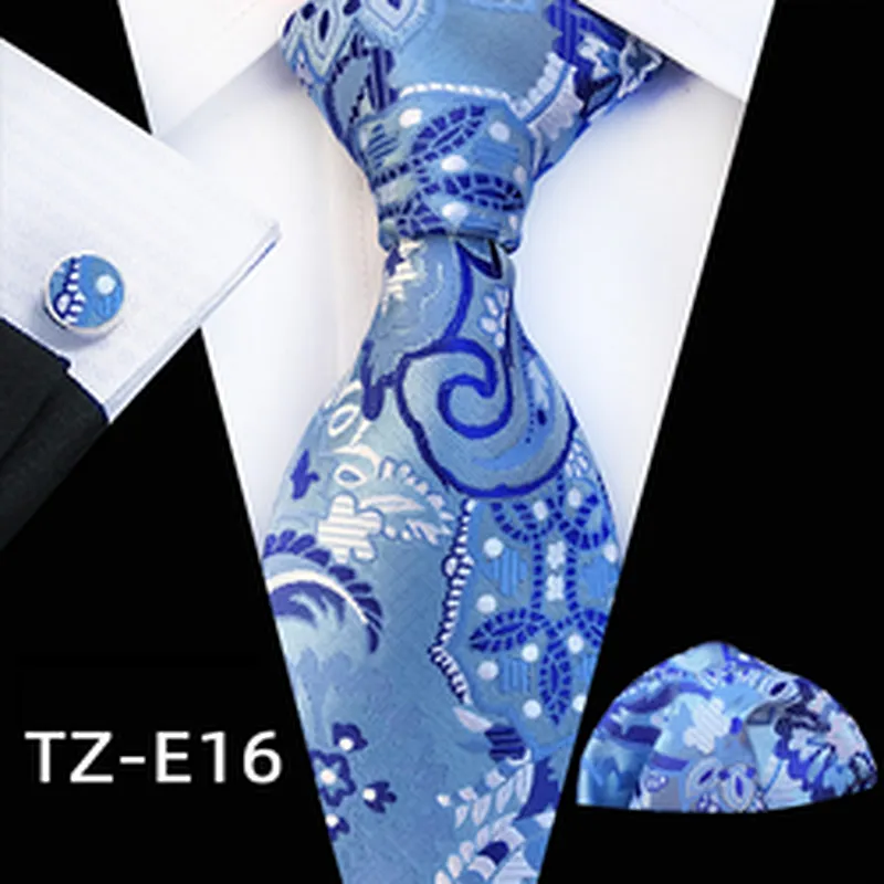 Luxury Necktie Set Gift Box Custom Floral Tie Pocket Square And Cufflink Set Polyester Wovenl Mens Neck Tie Set Box