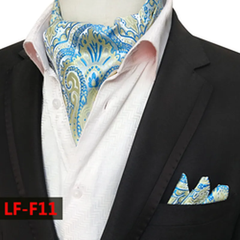 Fashion Paisley Folard Mens Ascot Casual Cravate Homme Polyester Handkerchief for Men Jacquard Woven Hanky Set