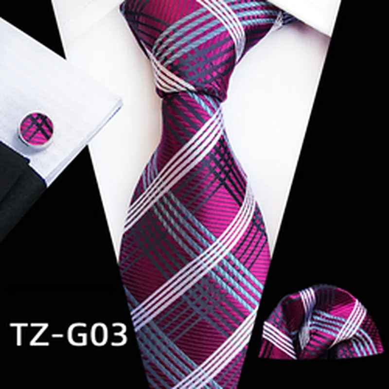 Wholesale Men Ties and Hanky Set Luxury Tie and Cufflinks Set Striped Neckties with Pocket Squares Ensemble Cravate