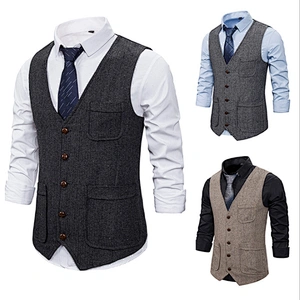 Custom Suit Vest Men Cotton Casual Gray Chalecos Hombre Formal Men Vest Waistcoat Single Breasted