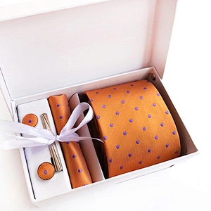 Custom Men Ties and Hanky Set Fashion Dot Neckties with Pocket Squares Tie Clip Pocket Square and Cufflink Set Gift Box