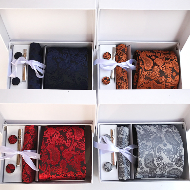 Paisley Neckties With Pocket Squares Custom Men Ties and Hanky Set Fashion Tie Pocket Square and Cufflink Set Gift Box