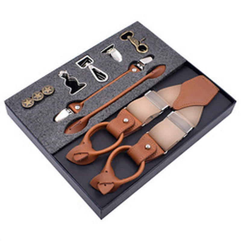Latest Business Men Suspenders Luxury Multi-Function Suit 8 Kinds Of Clips Suspenders DIY Leather Suspender For Men Gift