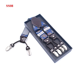 Wholesale 3.5cm width elastic adjustable Printing 6 Clip Y Shape  Suspenders For Men Trousers