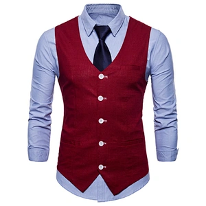 Single Breasted Suit Vest Men Formal Solid Chalecos Hombre Casual Flax Men Vest Waistcoat