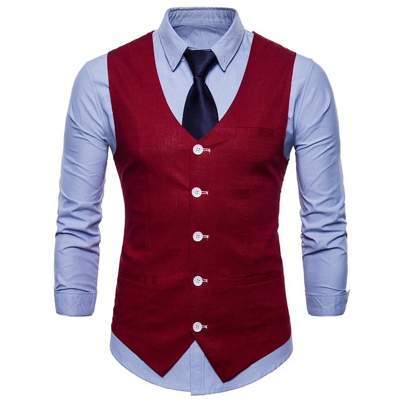 Single Breasted Suit Vest Men Formal Solid Chalecos Hombre Casual Flax Men Vest Waistcoat