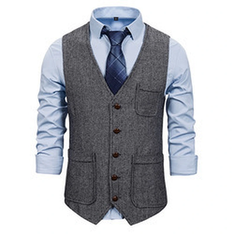 Custom Suit Vest Men Cotton Casual Gray Chalecos Hombre Formal Men Vest Waistcoat Single Breasted
