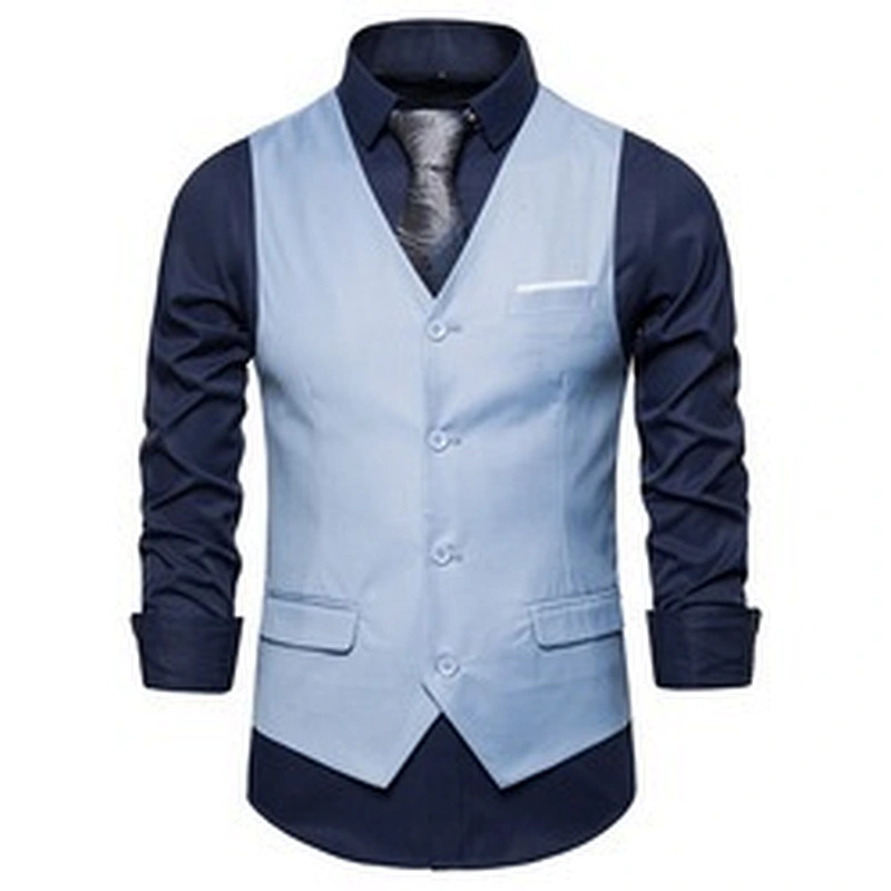 Casual Suit Vest Men Formal Solid Gilet Vest Double Breasted Cotton V-neck Men Vest Waistcoat